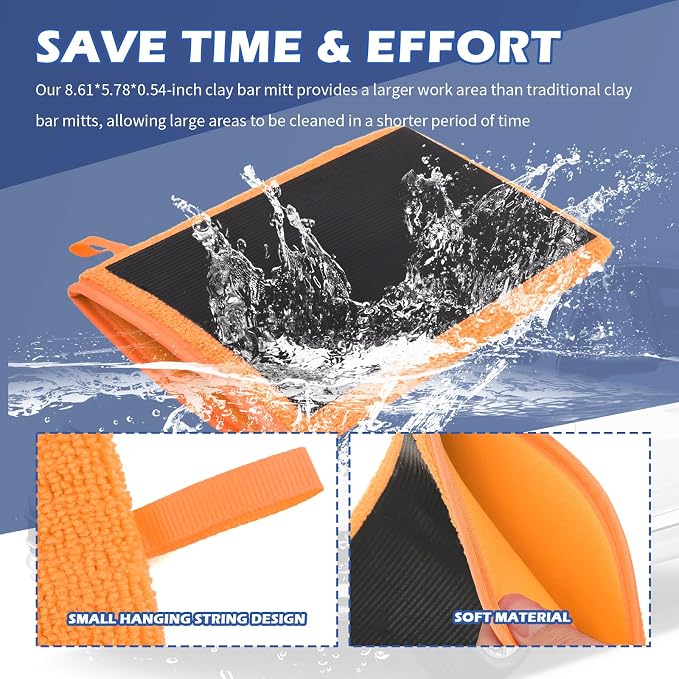 2PCS Car Clay Mitt Auto Detailing,Soft Clay Bar Mitt for Cleaning Car Surfaces,Anti-Scratch Clays Mitts for Cars Detailings to Replace Traditional Clays Bar Cars Accessories (Orange/2PCS)