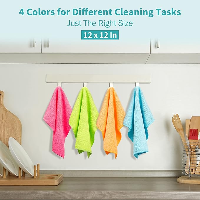 Microfiber Cleaning Cloth - 60 Pack Shop Towels, 12" x 12" Cleaning Rags Lint Free, Reusable Microfiber Towels for Cars Kitchen Automotive House Office