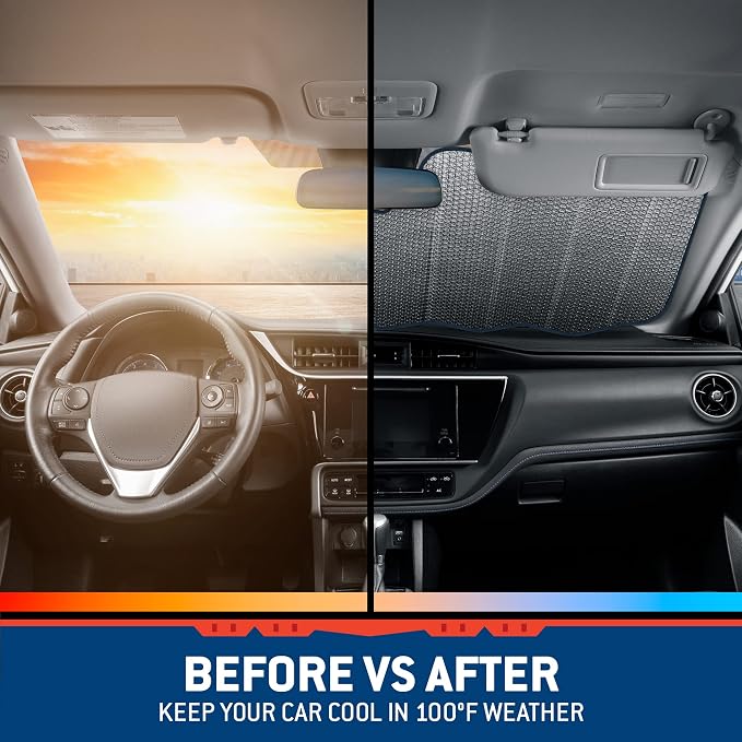BDK New Superman 2022 Windshield Sunshade for Car Truck & SUV - Folding Car Sun Shade for Front Window, Auto Sun Visor Heat Protection, Sunscreen Blocks UV Rays and Keeps Vehicle Cool (58 x 27 Inch)