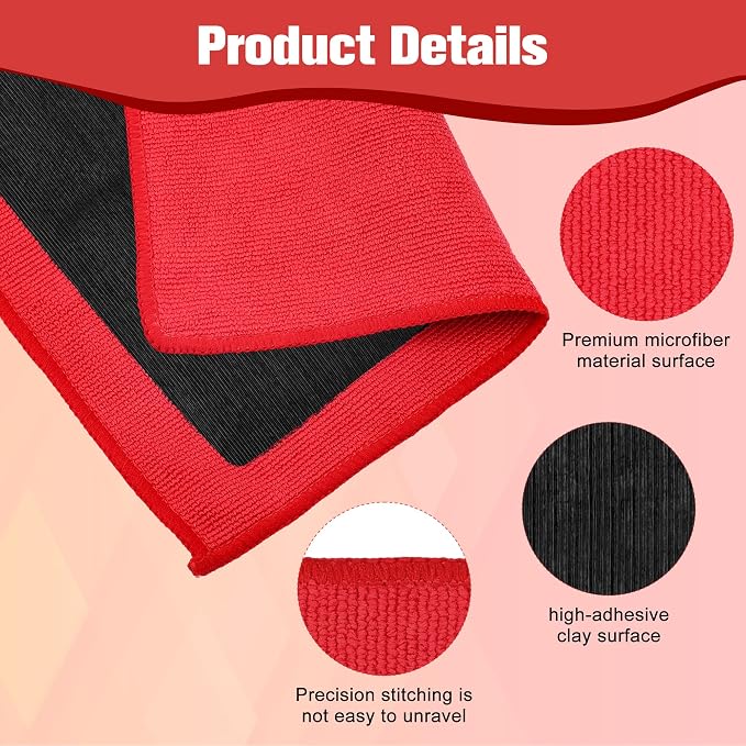 Clay Towel 12 x 12 Inch, Red Clay Bar Towel for Auto Detailing Microfiber Car Cloth Cleaner Automotive for Car Detailing