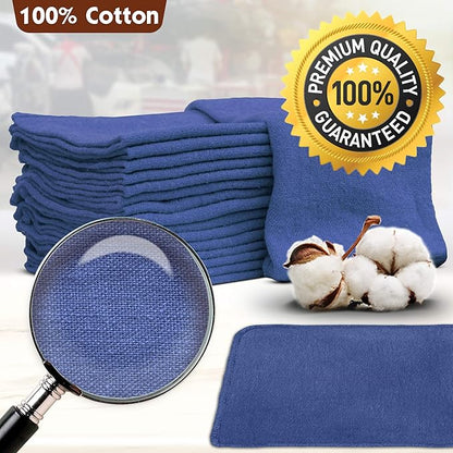 Nabob Wipers Auto Mechanic Shop Towels 25 Pack Bulk Shop Rags 100% Cotton Size 14"x14" Commercial Grade (25 Pack, Blue)