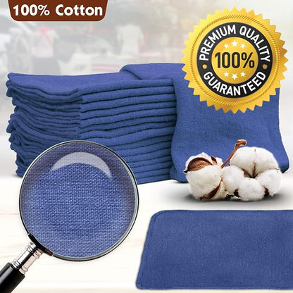 Nabob Wipers Auto Mechanic Shop Towels 100 Pack Bulk Rags 100% Cotton Commercial Grade Shop Rags Size 14"x14" (100 Pack, Blue)
