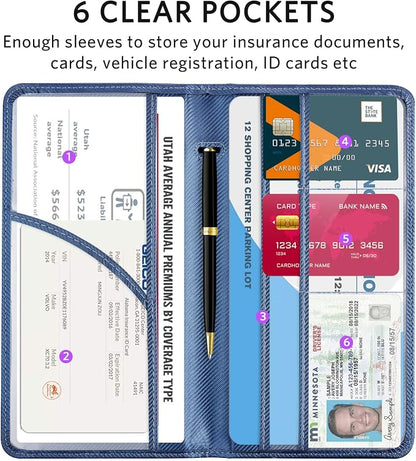 CoBak Car Registration and Insurance Holder - Vehicle Glove Box Car Organizer,Auto Truck Comparment Accessories Case with Magnetic Closure for Driver License,Cards, Carbon Blue