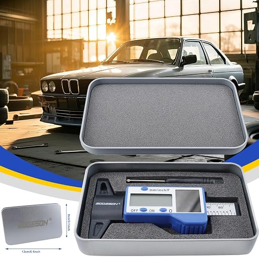 GODESON Digital Tire Tread Depth Gauge – 3 Modes-Fraction/Inch/MM Display, Solar & Battery Hybrid,1” (25.4mm/32NDS) Range, Blue Tire Wear Measure Tool for All Vehicles (Car, Truck, SUV)
