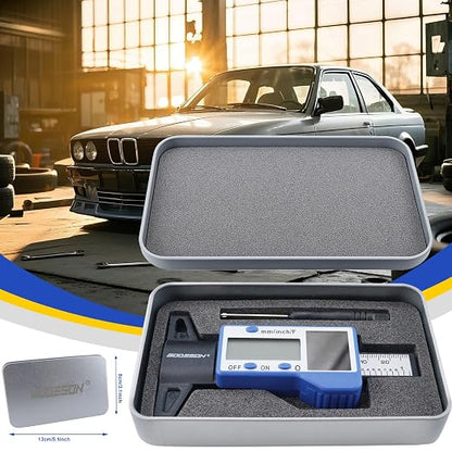 GODESON Digital Tire Tread Depth Gauge – 3 Modes-Fraction/Inch/MM Display, Solar & Battery Hybrid,1” (25.4mm/32NDS) Range, Blue Tire Wear Measure Tool for All Vehicles (Car, Truck, SUV)