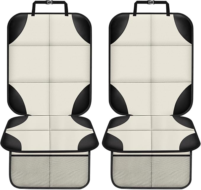 XHYANG Car Seat Protector 1 Pack Car Seat Cushion Mat Thickest Padding,Waterproof 600D Fabric Car Seat Covers for Non-Slip Backing Mesh Pockets for Baby and Pet (Beige, 2 Pcs)