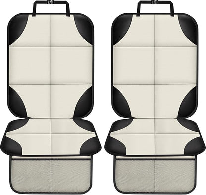 XHYANG Car Seat Protector 1 Pack Car Seat Cushion Mat Thickest Padding,Waterproof 600D Fabric Car Seat Covers for Non-Slip Backing Mesh Pockets for Baby and Pet (Beige, 2 Pcs)