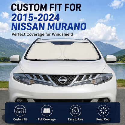Custom Fit Windshield Sun Shade for Nissan Murano 2015-2024 | Custom Fit Windshield Cover, Blocks UV Rays, Double-Layer Heat Shield, Durable Frame, Easy Fold & Storage