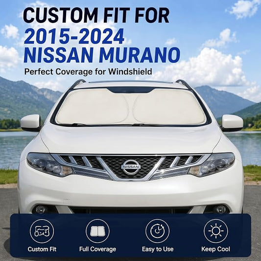 Custom Fit Windshield Sun Shade for Nissan Murano 2015-2024 | Custom Fit Windshield Cover, Blocks UV Rays, Double-Layer Heat Shield, Durable Frame, Easy Fold & Storage