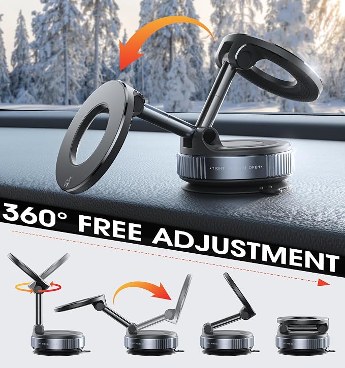 REOKILY 2026 Upgraded Suction Cup Phone Mount Nano Gel 360° Vacuum Magnetic Car Phone Holders for Your Car 110LBS Reinforced Mount for MagSafe Gym/Mirror for iPhone & Android