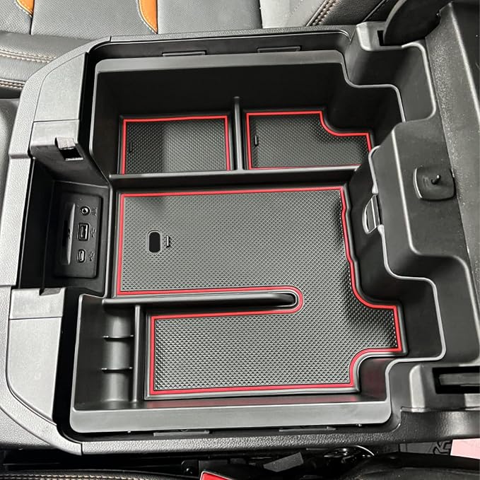 Full Size Center Console Organizer Tray Compatible with 2019-2022 Chevy Silverado/GMC Sierra 1500 and 2020-2022 2023 Silverado/Sierra 2500HD 3500HD Accessories -Full Console w/Bucket Seats ONLY, Red