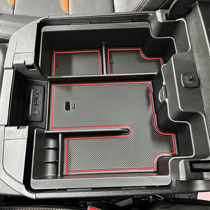 Full Size Center Console Organizer Tray Compatible with 2019-2022 Chevy Silverado/GMC Sierra 1500 and 2020-2022 2023 Silverado/Sierra 2500HD 3500HD Accessories -Full Console w/Bucket Seats ONLY, Red