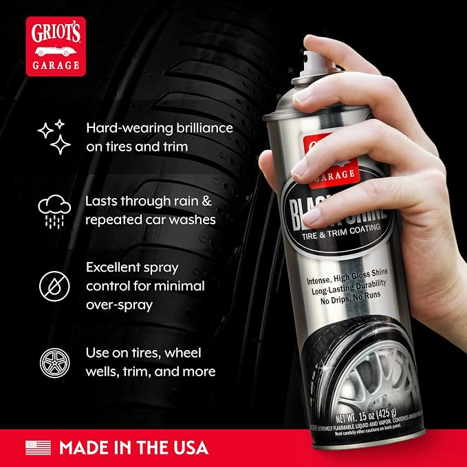 Griot's Garage Black Shine Tire and Trim Coating, Water-Resistant Dressing, Provides a High-Gloss Finish, Rain, and UV Protection, 10938, 15oz
