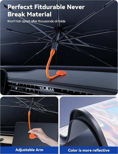 helloleiboo Car Windshield Sun Shade Umbrella,Colorful 360°Rotating Foldable Windshield Sun Shade Front Window Reflective Polyester Blocks Heat and Sun Sun Shade for Cars SUV