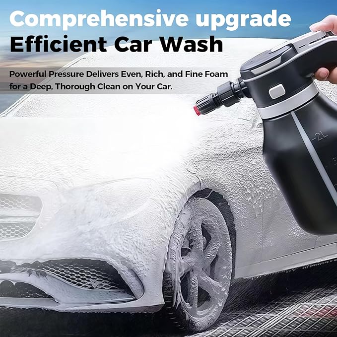 Electric Foam Sprayer,2L Portable Rechargeable Cordless Pressurized Spray Foam Cannon, Easy Clean & Acid Resistant for Car Wash Detailing Garden Black (Electric Foam Sprayer 1.0)