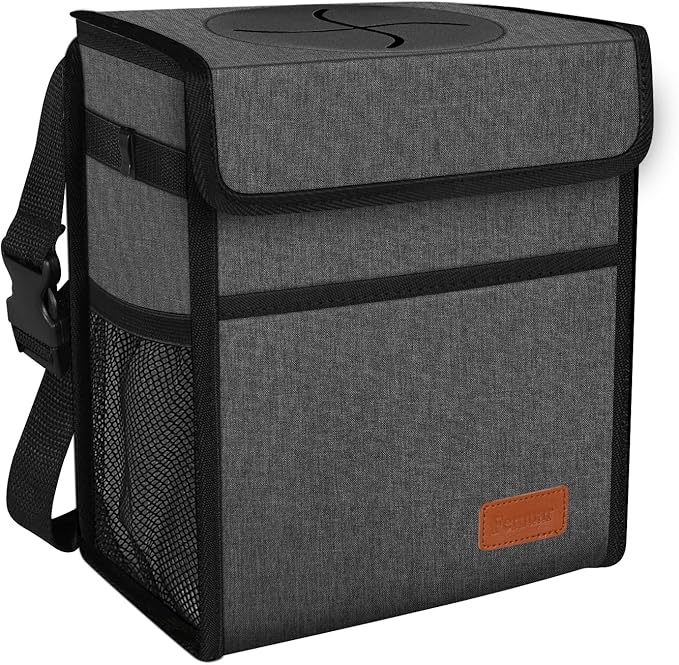 Leak Proof Car Trash Bag Waterproof Garbage Can with Lid for SUV Front Seat Multipurpose Car Hanging for Headrest Collapsible and Portable with Storage Mesh Pocket, Charcoal Gray