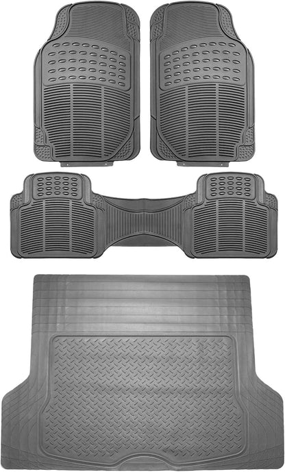 FH Group Climaproof™ Trimmable Non-Slip Vinyl Floor Mats Full Set - Universal Fit for Cars Trucks and SUVs (Gray) F11306 + F16400