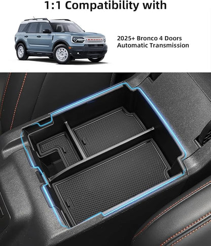 Center Console Organizer for 2026 2025 Ford Bronco 4 Door Models (Not for 2-Door, Manual Transmission or Bronco Sport)