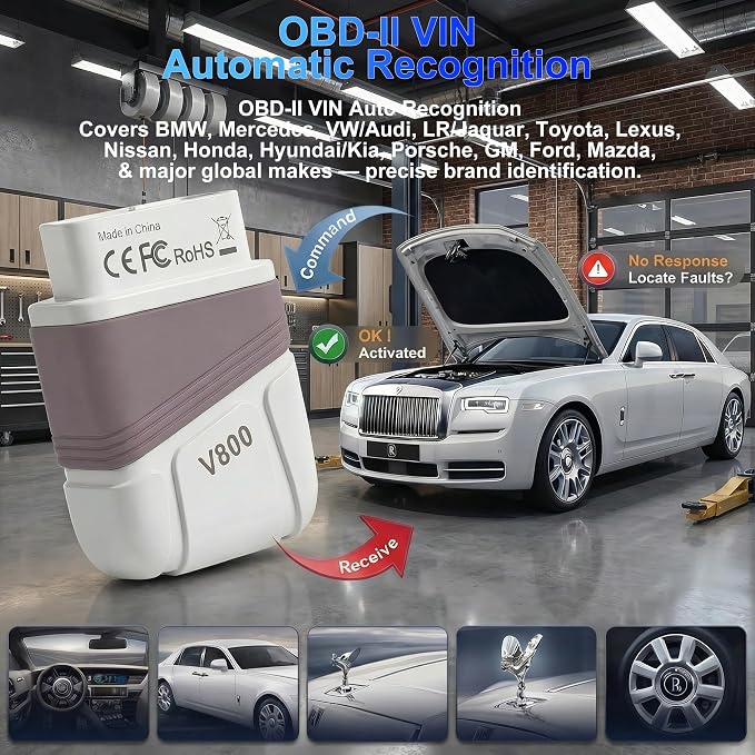 OBD2 Scanner Bluetooth, Engine AT ABS SRS Diagnostic Tool for iOS Android, Private Protocol Automotive Diagnostic Tool, Car Code Analysis Repair Advice with Free App