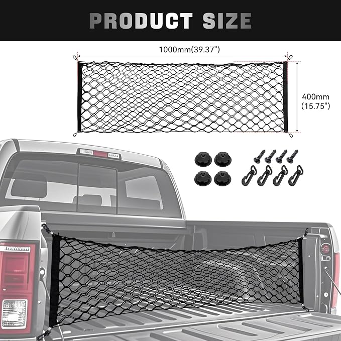 Cargo Net for 2005-2025 Toyota Tacoma Accessories, 40" x 16" Truck Bed Organizer, Envelope Style Cargo Netting for Pickup Truck Bed