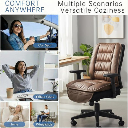 CORRIDOR Genuine Leather Seat Cushion for Car - Handmade - Relieve Hip, Pressure and Sciatica Pain - Ideal for Lower Back Pain - for Office Chair and Car Seat (Coffee Brown, Seat + Backrest)