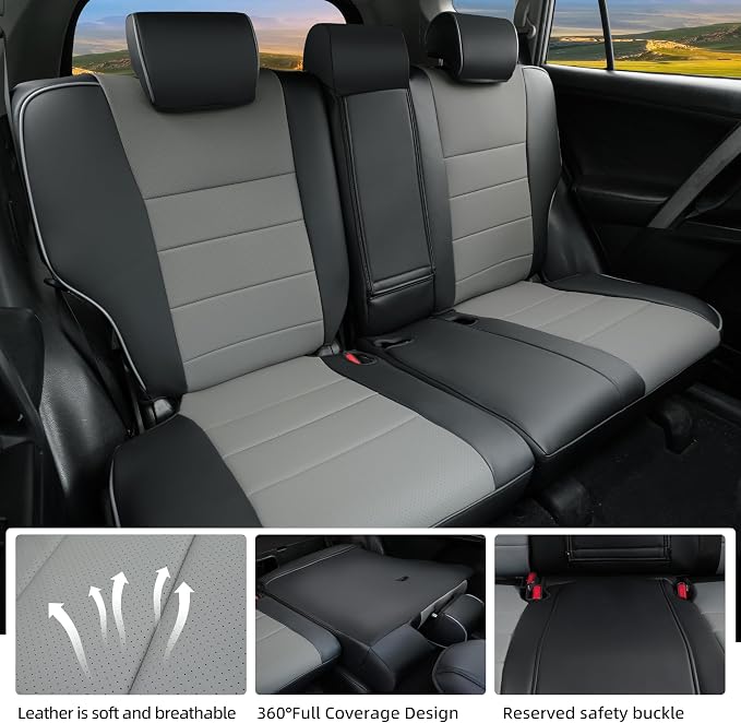 Lolcar Rav4 Seat Covers Custom Fit for Toyota Rav4 LE(NOT for Hybrid) 2013 2014 2015 2016 2017 2018,Leather Car Seat Cover for Trucks SUV Full Set,Faux Leather (Black/Gray)