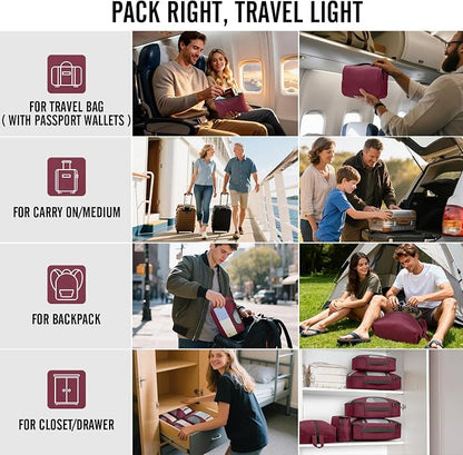 Veken 8 Set Packing Cubes for Travel Essentials,Anti-Wrinkle Buckled Suitcase Organizer for Shoe & Toiletry Bag,Carry On Luggage Bag with 99+ Count Mesh Holes for Airplane & College Dorm Accessories