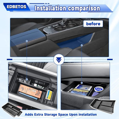 EDBETOS 2PCS/Set Center Console Organizer Compatible with Nissan Rogue 2021-2023 2024 2025 2026 Interior Accessories Lower Console Armrest Secondary Storage Box Pallet Middle Insert Tray Black ABS