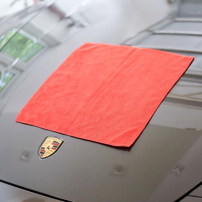 CARCAREZ Premium Microfiber Detailing Towels, 340 GSM Lint Free Car Buffing Waxing Polishing Drying Towels (6, Red, 16x16 Inch)
