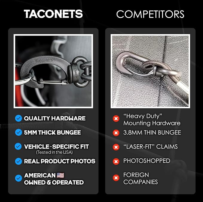 TacoNets Envelope Cargo Net for Acadia/Traverse/Enclave - Fits 2024-Current - Upgraded 5mm Bungee - Integrated Storage Bag - Heavy Duty Hooks - Designed in USA