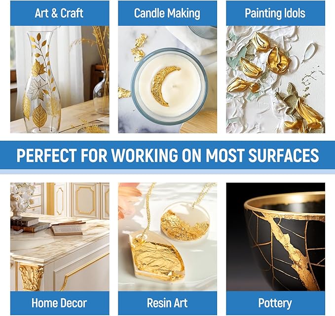 Gold Paints 150ml Metallic Liquid Gold Leaf Paint Rich Golds Paint for Metal, Wood, Canvas, Appliance, Furniture, Clay DIY, & Art Handcrafts Fast Drying Acrylic Metallic Finish Artwork & Home Décor