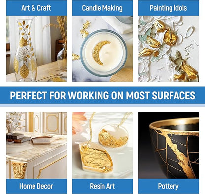 Gold Paints 150ml Metallic Liquid Gold Leaf Paint Rich Golds Paint for Metal, Wood, Canvas, Appliance, Furniture, Clay DIY, & Art Handcrafts Fast Drying Acrylic Metallic Finish Artwork & Home Décor