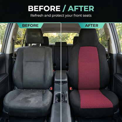 FH Group Automotive Front Car Seat Covers for SUV, Trucks, Sedan and More - Universal Fit Front High Back Design Interior Accessories - 3D Mesh Fabric Center Panel - Burgundy