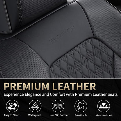 FLORICH Seat Covers, Car Seat Covers Full Set, Luxury Nappa Leather Seat Covers, Breathable and Waterproof Car Seat Protector 5 Seat, Automotive Seat Covers Universal Fit for Most Cars-Black