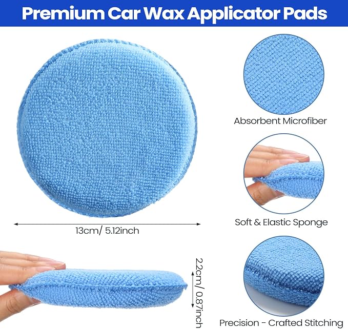 Tallew 50 Pcs Car Wax Microfiber Applicator Pads 5" Diameter Polishing Foam Pads Tire Soft Foam Sponge for Cars Detail Buffing Cleaning Polishing(5 Colors)