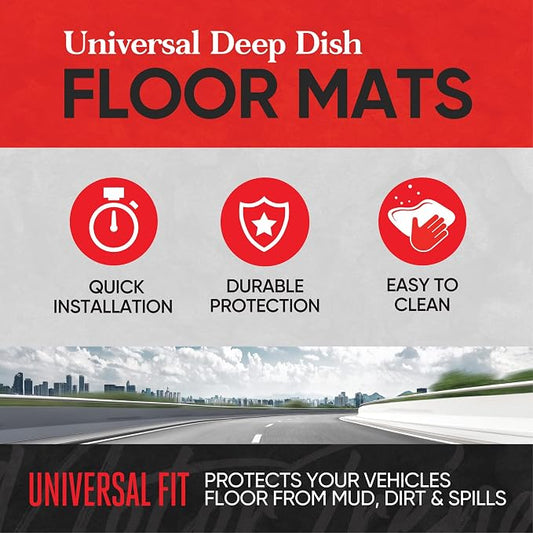 Motor Trend 943-BW FlexTough Defender Car Floor Mats -Next Generation Deep Dish Heavy Duty Contour Liners for Car SUV Truck & Van-All Weather Protection, Trim to Fit Most Vehicles (Brown)