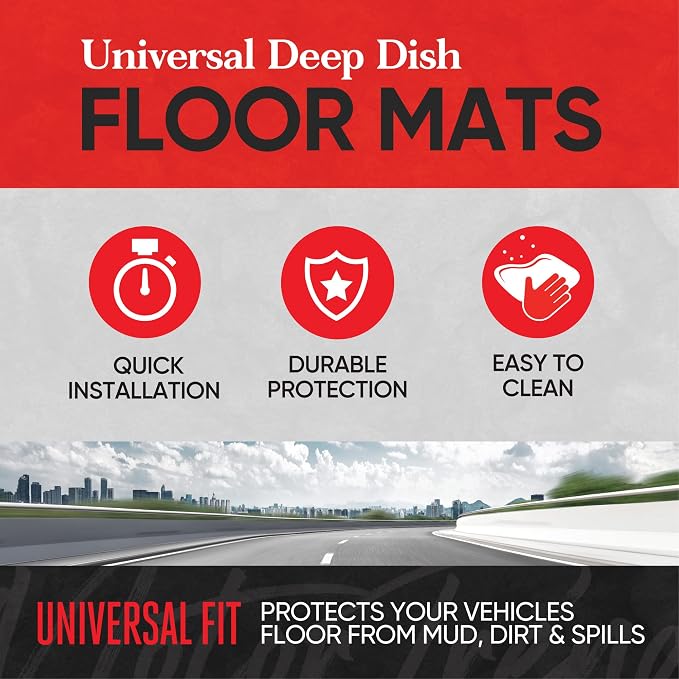 Motor Trend 943-GR FlexTough Defender Car Floor Mats -Next Generation Deep Dish Heavy Duty Contour Liners for Car SUV Truck & Van-All Weather Protection, Trim to Fit Most Vehicles Gray