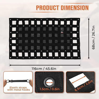 Kemimoto UTV Cargo Bed Net Stretchable UTV Cargo Box Net Rack Bed Rail Bungee Netting with Straps Compatible with Polaris Ranger General Can am Defender Commander Maverick Pioneer- 47" L* 27" W
