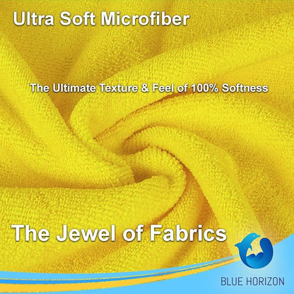 Blue Horizon Microfiber Cleaning Towels, Pack of 24, Ultra Soft Plush Washcloth, All Purpose Premium Microfiber Detailing Cleaning Cloths Reusable Shop Towels (16" x 16", Gold)