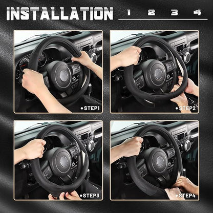 SEG Direct Car Steering Wheel Cover for F-150 Tundra Range Rover 15.5-16 inch, Black Microfiber Leather