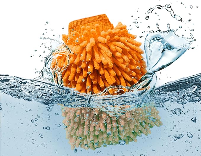 Car Wash Mitt, Chenille Car Washing Glove, Microfiber Mitt Scratch Free, Double-Sided Thickened Gloves (Orange/Green,4P)