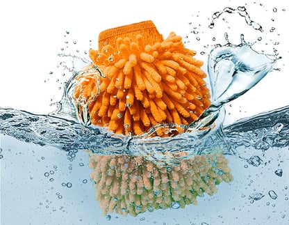 Car Wash Mitt, Chenille Car Washing Glove, Microfiber Mitt Scratch Free, Double-Sided Thickened Gloves (Orange/Green,4P)
