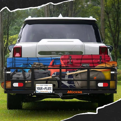 Mockins 60"x24"x14" High Rail Trailer Hitch Cargo Carrier w/Plate Bracket | All-Weather 500 Lbs. Cap Folding Luggage Rack for SUV Car & Truck | Cargo Racks for Trailer Hitch Storage w/ Accessories