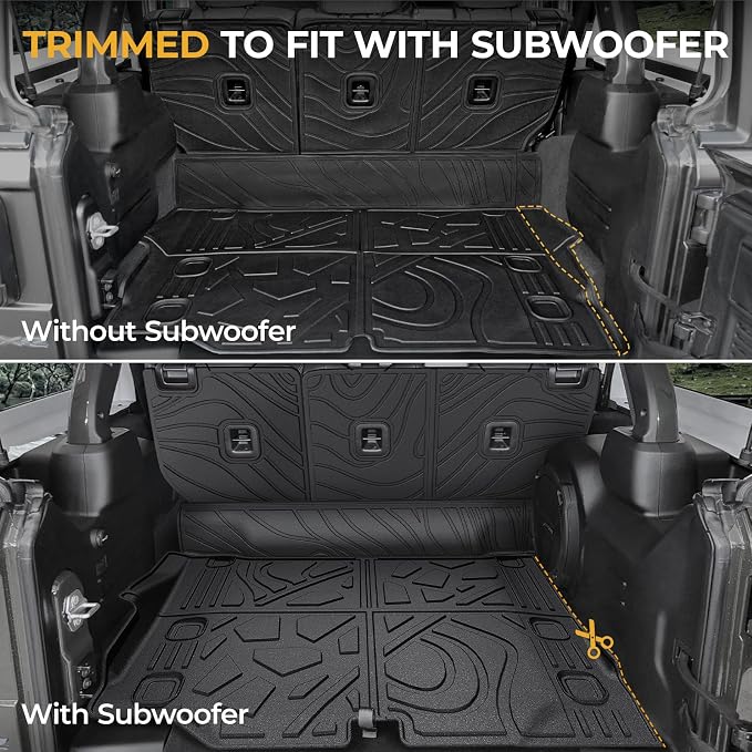 Floor Mats for Jeep Wrangler JL 4XE 4-Door 2021-2025 2026, All Weather Floor Mats Trunk Cargo Liner with Backrest Protectors and Door Sill Guards Accessories, Full Coverage Set