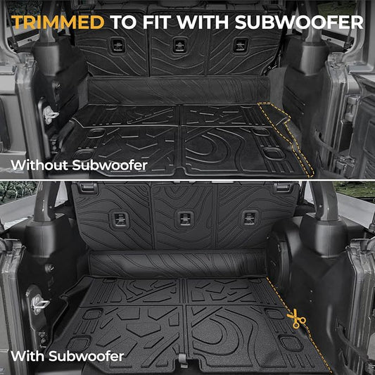 Floor Mats for Jeep Wrangler JL 4XE 4-Door 2021-2025 2026, All Weather Floor Mats Trunk Cargo Liner with Backrest Protectors and Door Sill Guards Accessories, Full Coverage Set