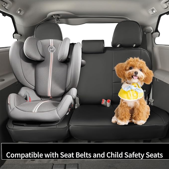 EKR Sienna Seat Covers for 2011-2020 Toyota Sienna L,LE,XLE,Limited,7 Seats,2nd Row Captain Seats W/NO Legrest,Waterproof Car Seat Cover Full Set,Car Seat Protectors- Three Row,Leather(Black)