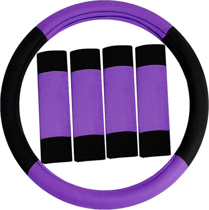 FH Group Car Seat Covers Combo Full Set with Carpet Floor mats Steering Wheel Cover and Seat Belt Pads- Universal Fit for Cars Trucks and SUVs Purple