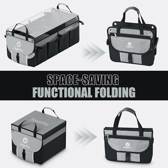 SugarFox Car Trunk Organizer for SUV - 63L+26L Modular Storage, Heavy-Duty, Foldable Waterproof, Soft & Hard Covers, Non-Slip, Multi-Compartment, Black M006