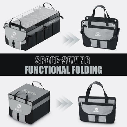 SugarFox Car Trunk Organizer for SUV - 63L+26L Modular Storage, Heavy-Duty, Foldable Waterproof, Soft & Hard Covers, Non-Slip, Multi-Compartment, Black M006