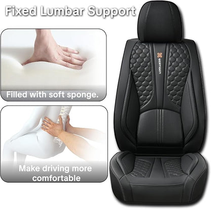 Black Car Seat Covers, Suitable for SUVs, Pickups, and Sedans, 5-Piece Complete Set, Automotive Interior Accessories, Waterproof Leather, with Lumbar Support, Airbag Compatible, Non-Slip